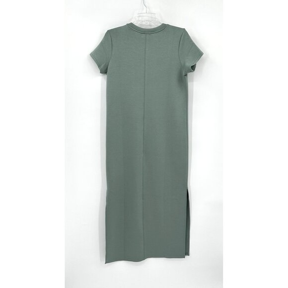 maxi dress short sleeve side slits casual fennel green M - Picture 6 of 7
